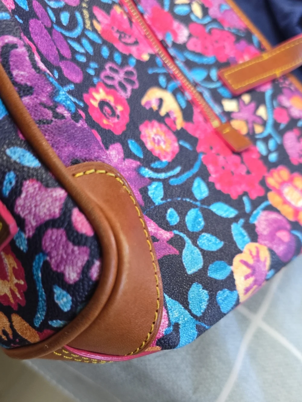 Dooney & Bourke Navy Floral Tote with Pink, Blue & Purple